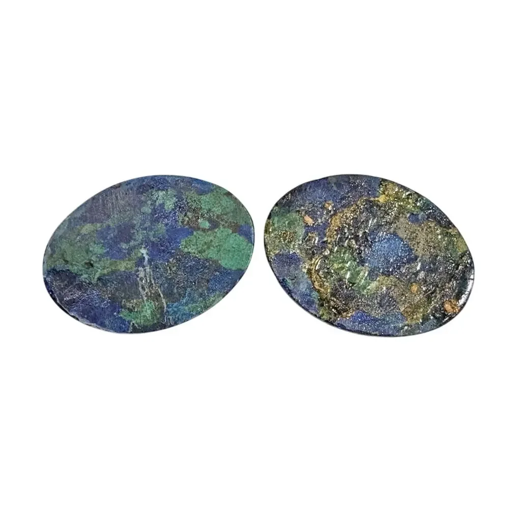 Natural Azurite Malachite Oval Cabochons 46.75 CT Matching Pair Loose Gemstones